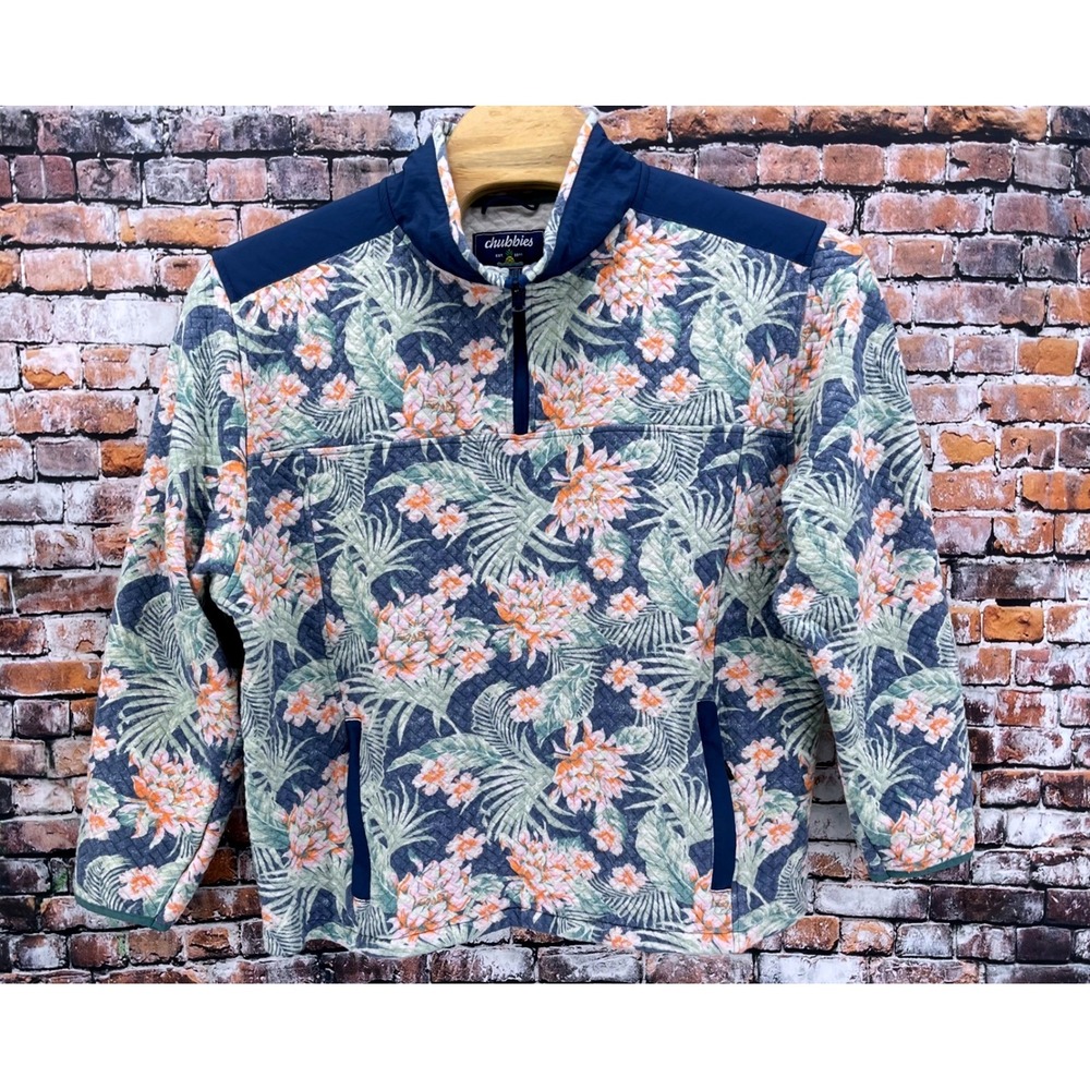 Chubbies Boomshakalaka Tropical Floral Quilted Pullover Mens XXL Blue Floral